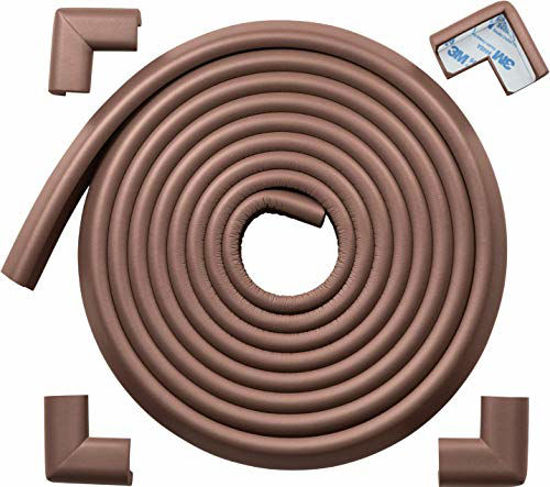 Picture of Roving Cove Table Corner Edge Protectors, Furniture Edge Corner Bumper Guard, Fireplace Baby Proofing, 3M Pre-Taped Corners, 16.2 ft (15 ft Edge + 4 Corners), Coffee Brown, Heavy-Duty