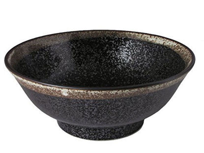 Picture of Japanese 8.25" Diameter Ramen Noodle Bowl Black w/Brown Speckled Edge