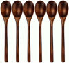 Picture of Spoons, Wooden Spoons for Eating, 6 Pieces Japanese Natural Plant Ellipse Wooden Ladle Spoon Set for Cooking Mixing Stirring Honey Tea Soda Dessert Coconut Bowl Nonstick Pots Kitchen