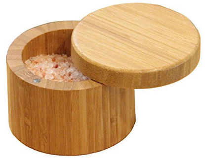 Picture of Round Bamboo Salt Box Eco-Friendly, 100% Organic bamboo, Professional-Grade,The best salt storage container on the market.