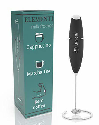 Picture of Elementi Milk Frother Handheld Electric Matcha Whisk, Handheld Milk Frother Electric Stirrer and Handheld Coffee Frother Mini Blender, Hand Frother Drink Mixer, Frappe Maker, Latte Machine Milk Foamer