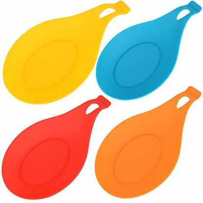 Picture of Kitchen Silicone Spoon Rest, Flexible Spoon-Shaped Silicone Kitchen Spoon Holder, Cooking Utensil Rest Ladle Spatula Spoon Holder Set of 4