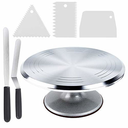 Picture of Cake Stand, Ohuhu Aluminium Revolving Cake Turntable 12'' Rotating Cake Decorating Stand with 2 Icing Spatula and Comb Icing Smoother, Baking Cake Decorating Supplies