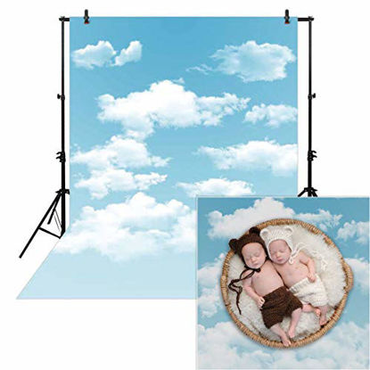 Picture of Allenjoy 5x7ft Spring Photography Blue Sky Backdrop White Cloud Newborn Baby Children Kids Cartoon Background Polyester Props Photocall Photobooth Photo Studio
