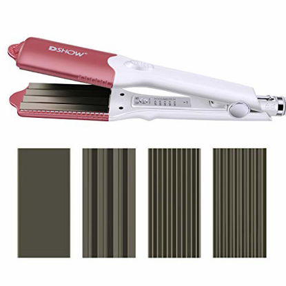 Picture of DSHOW 4 in 1 Hair Crimper Hair Waver Hair Straightener Curling Iron with 4 Interchangeable Titanium Ceramic Flat Crimping Iron Plate (PINK)