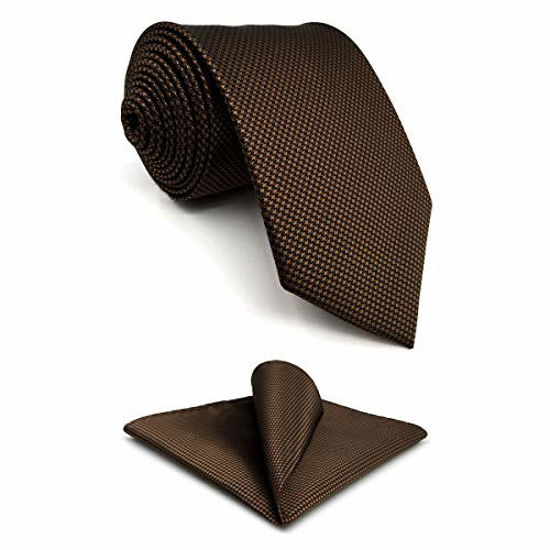 Picture of SHLAX&WING Skinny Tie Set with Pocket Square Solid Color Brown Necktie Hanky Slim