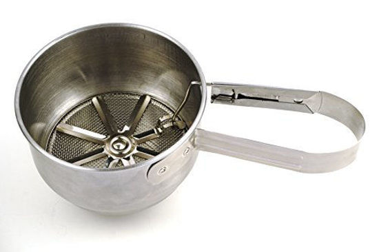 Picture of RSVP International Endurance Stainless Steel Vintage One-Hand Sifter, 1 Cup | Top Cakes, Sift Flour, Marinade BBQ & More | Dishwasher Safe | Powder Sugar, Sift Flour, Spread Toppings & More