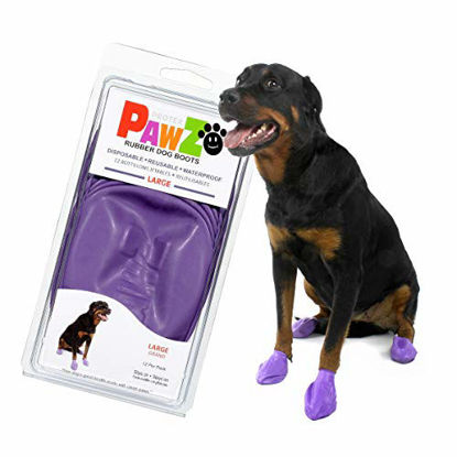 Picture of Pawz Dog Boots | Dog Paw Protection with Dog Rubber Booties | Dog Booties for Winter, Rain and Pavement Heat | Waterproof Dog Shoes for Clean Paws | Dog Shoes | Purple | Large