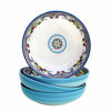 Picture of Euro Ceramica Zanzibar Collection Pasta Bowls, Set of 4, Spanish Floral Design, Multicolor Blue