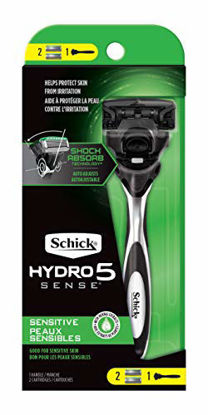 Picture of Schick Hydro 5 Sense Sensitive Skin Razor with Shock Absorb Technology for Men, 1 Handle with 2 Refills