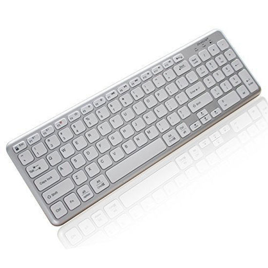 Picture of Bluebyte Multi-Device Universal Wireless Bluetooth 4.0 LE Keyboard with Comfortable Chiclet Key, Full Size Bluetooth Ultra-Slim Wireless Keyboard for Mac, Windows PC,Phone and Tablet.White