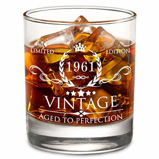 Picture of AOZITA 60th Birthday Gifts for Men - 60th Birthday Decorations for Men, Party Supplies - 60th Anniversary Gifts Ideas for Him, Dad, Husband, Friends - 11oz Whiskey Glass