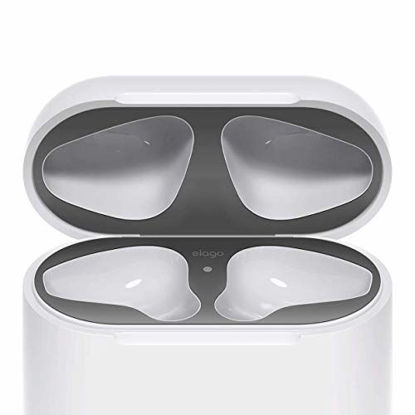Picture of elago Upgraded AirPods Dust Guard (Matte Space Grey, 2 Sets) - Dust-Proof Film, Luxurious Looking, Must Watch Easy Installation Video, Protect AirPods from Metal Shavings [US Patent Registered]