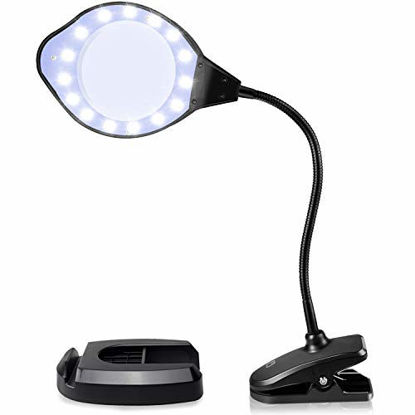 Picture of Joypea Magnifying Glass Lamp,2X-4X Magnifier LED Light with Clip and Flexible Neck,Magnifying Lamp USB Powered,Perfect for Reading,Hobbies,Task Crafts or Workbench-Black