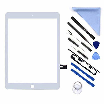 Picture of White Digitizer Repair Kit for iPad 9.7" 2018 iPad 6 6th Gen A1893 A1954 Touch Screen Digitizer Replacement (Without Home Button,Not Include LCD) +Pre-Installed Adhesive +Tools(White)