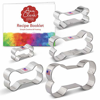 Picture of Ann Clark Cookie Cutters 5-Piece Dog Bone and Biscuit Cookie Cutter Set with Recipe Booklet, 2", 3 1/8", 3 1/2", 4", 5"