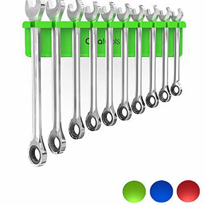 Picture of Olsa Tools Magnetic Wrench Holder Organizer (Green) | Fits SAE 3/8" Thru 15/16" & Metric 10mm Thru 19mm | Professional Grade