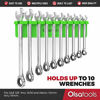 Picture of Olsa Tools Magnetic Wrench Holder Organizer (Green) | Fits SAE 3/8" Thru 15/16" & Metric 10mm Thru 19mm | Professional Grade