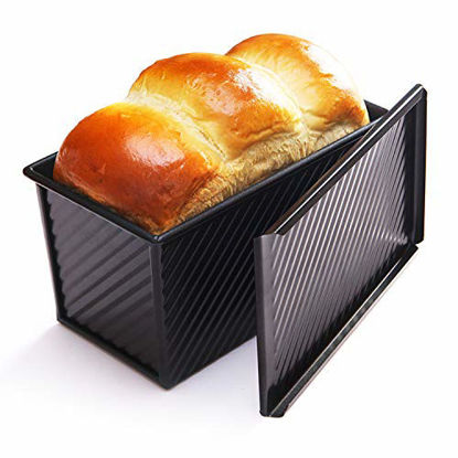 Picture of CHEFMADE Loaf Pan with Lid, Non-Stick Bakeware Carbon Steel Bread Toast Mold with Cover for Baking Bread - BLack