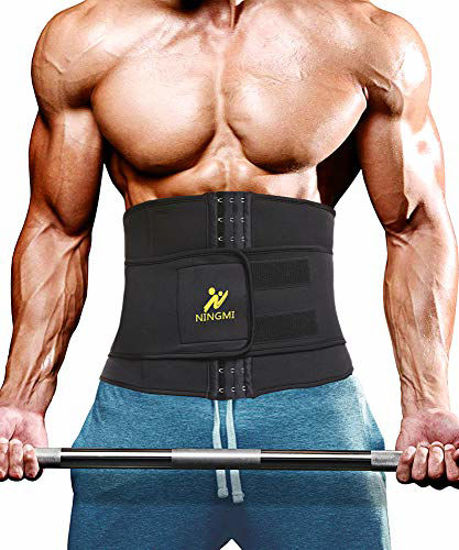 GetUSCart- NINGMI Sauna Waist Trainer for Men Neoprene Waist Trimmer Belt  Slim Body Shaper Workout Sweat Wrap Sweat Belt Black