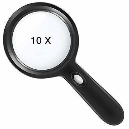 Picture of Lighted Magnifying Glass-10X Handheld Reading Magnifier Glass with 12 LED Lights for Seniors & Kids- Large and Real Magnifying Lens for Seniors Reading, Soldering, Inspection, Coins, Jewelry, Explorin