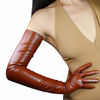 Picture of DooWay EXTRA LONG GLOVES Faux Leather PU Stretchy 28-inch Brown for Halloween Evening Dress Party Finger Gloves