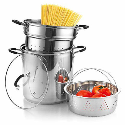 Picture of Cook N Home 4-Piece Stainless Steel Pasta Cooker Steamer Multipots, 12 Quart, Silver