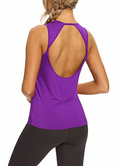Mippo Workout Tops for Women Yoga Tank Tops Loose Fit Open Back