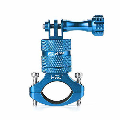 Picture of HSU Aluminum Bike Bicycle Handlebar Mount for Gopro Hero 9/8/Hero 7/Hero 6/Hero 5/Hero (2018) Hero5/4 Session SJCAM YI and Other Action Camera,360 Degrees Rotary Mountain Bike Rack Mount (Blue)
