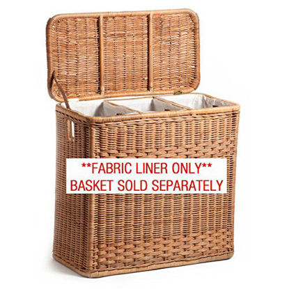 Picture of The Basket Lady Fabric Liner for 3-Compartment Wicker Laundry Hamper (Liner ONLY), One Section, Natural