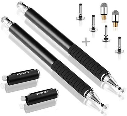 Picture of MEKO Universal Stylus,[2 in 1 Precision Series] Disc Stylus Touch Screen Pens for All Capacitive Touch Screens Cell Phones, Tablets, Laptops Bundle with 6 Replacement Tips - (2 Pcs, Black/Black)