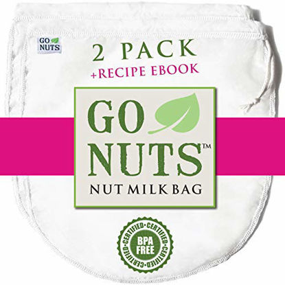 Picture of 2-PACK Best Nut Milk Bag - Restaurant Commercial Grade by GoNuts - Cheesecloth Strainer Filter For the Best Almond Milk, Cold Brew Coffee, Tea, Juicing, Yogurt, Tofu - BPA-Free Nylon 12x10" Fine Mesh - Durable Washable Reusable - FREE Recipe E-book