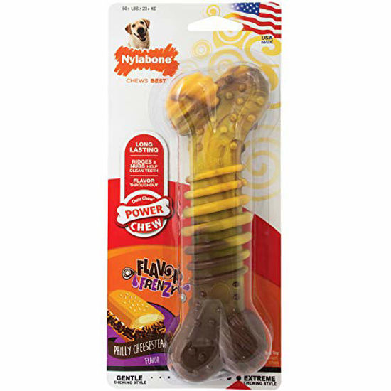 Picture of Nylabone Flavor Frenzy Souper Dura Chew Cheesesteak Flavored Bone Dog Chew Toy, 50+ lbs