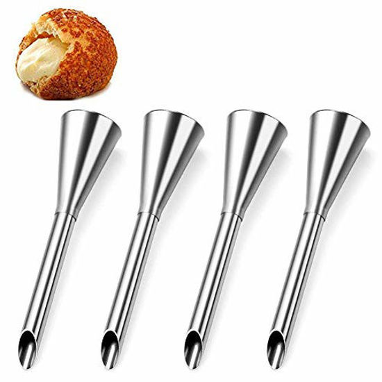 Picture of HULISEN 4Pcs Cream Icing Piping Nozzle Tip Stainless Steel Long Puff Nozzle Tip Decorating Tool