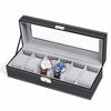 Picture of NEX 6 Slot Leather Watch Box Display Case Organizer Glass Jewelry Storage Black