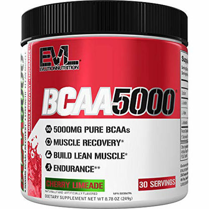 Picture of Evlution Nutrition BCAA5000 Powder 5 Grams of Branched Chain Amino Acids (BCAAs) Essential for Performance, Recovery, Endurance, Muscle Building, Keto Friendly, No Sugar (30 Servings, Cherry Limeade)