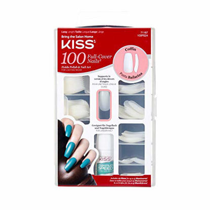 Picture of KISS 100 Acrylic Plain Full-Cover Nails (1 PACK, Coffin)