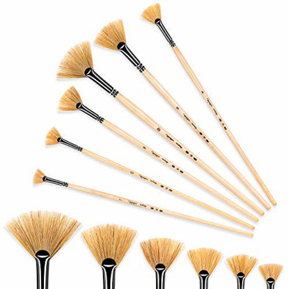 Picture of golden maple Artist Paint Brushes Oil Professional Fan Brush Hog Hair Paintbrush Set-Long Handle. (6pcs Fan Oil Paint Brushes)