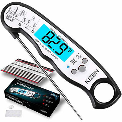 Picture of Kizen Instant Read Meat Thermometer - Best Waterproof Ultra Fast Thermometer with Backlight & Calibration. Kizen Digital Food Thermometer for Kitchen, Outdoor Cooking, BBQ, and Grill!