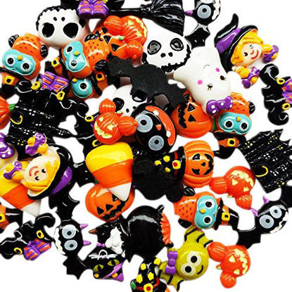 Picture of Chenkou Craft Random 20pcs Mix Lots Resin Flatback Flat Back Halloween Craft Embellishment Wizard Pumpkin Lantern Ghost Spider Skull Castle