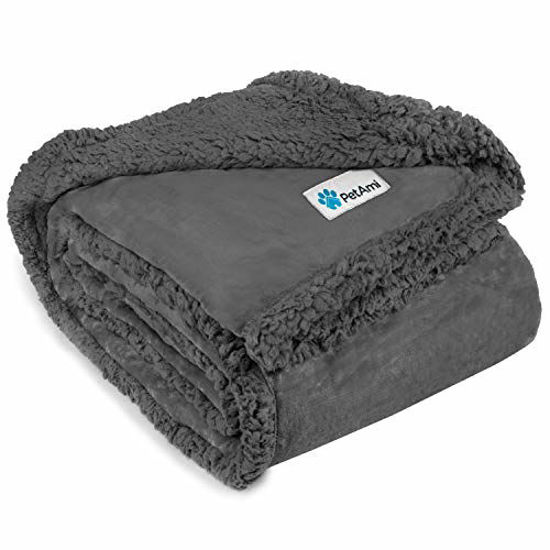 Picture of PetAmi Dog Blanket, Sherpa Dog Blanket | Plush, Reversible, Warm Pet Blanket for Dog Bed, Couch, Sofa, Car (Grey/Grey Sherpa, 50x40 Inches)