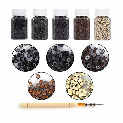 Picture of Amesun 2500PCS Silicone Micro Link Rings 5mm Lined Beads for Hair Extensions Tool 5PCS/SetMix Color (MIX COLOR)