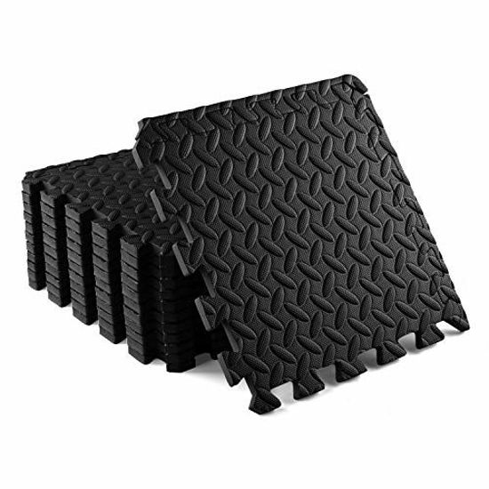 Picture of Yes4All Interlocking Exercise Foam Mats with Border - Interlocking Floor Mats for Gym Equipment - Eva Interlocking Floor Tiles (12 Square Feet, Black)