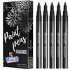 Picture of Black Paint pens for Rock Painting, Stone, Ceramic, Glass. Extra fine Point tip, Set of 5 Black Acrylic Paint Markers.