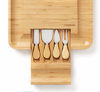 Picture of Casafield Organic Bamboo Cheese Cutting Board & Knife Gift Set - Wooden Serving Tray for Charcuterie Meat Platter, Fruit & Crackers - Slide Out Drawer with 4 Stainless Steel Knives