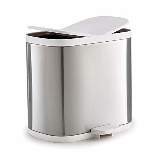 Picture of Joseph Joseph Joseph Joseph Split Step Trash Can Recycle Bin Dual Compartments Removable Buckets, 1.6 Gallon/6 Liter, Stainless Steel, 2 pounds (70520)