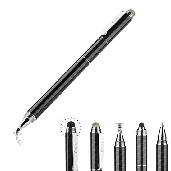 Picture of Yacig Capacitive Stylus Pen, 4-in-1 High Sensitivity and Precision Touch Screen Stylus Clear Disc Tip,Black Rubber Tip &Mesh Fiber Tip Compatible with Universal Touch Screen Device,Black