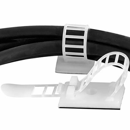 Picture of Pro-Grade, Adhesive-Backed Cable Straps 50 Pack. High-Strength, White Clamps for Electrical Wire Management and Organization. Tool-Free Installation for Home Or Office. Screw-Mount for Permanent Hold