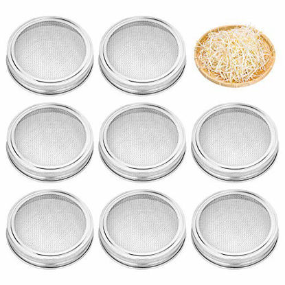 Picture of 8 Pack Stainless Steel Sprouting Jar Lid Kit for Wide Mouth Mason Jars, Strainer Screen for Canning Jars and Seed Sprouting