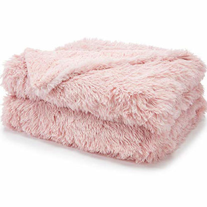 Picture of The Connecticut Home Company Shag with Sherpa Reversible Throw Blanket, Many Colors, Super Soft, Large Plush Luxury Blankets, Warm and Washable Couch or Bed Throws, 65x50, Dusty Rose